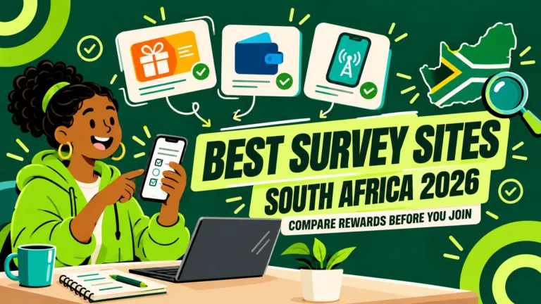 South African user comparing online survey rewards and payout methods on a phone